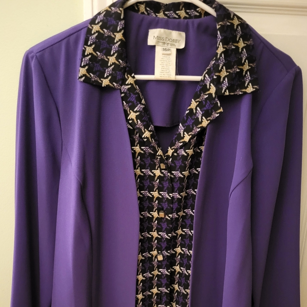 Miss Dorby Women's 2 Pieces Set Purple Jacket Blouse Size 16P Petite